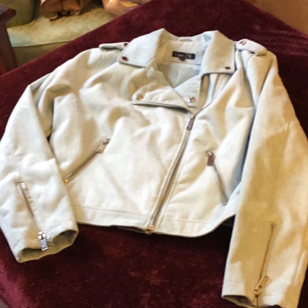 Light blue, velour like feel jacket.